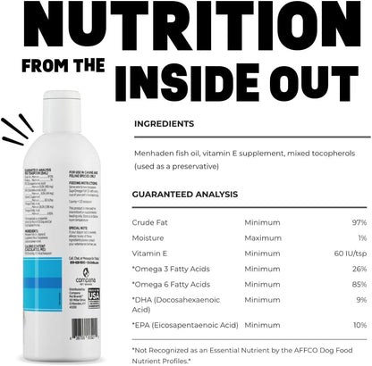 Dinovite SuprOmega Fish Oil for Dogs & Cats - Vitamin E & Omega 3 Meal Topper - Skin & Coat Health for Dogs & Cats - 8 oz