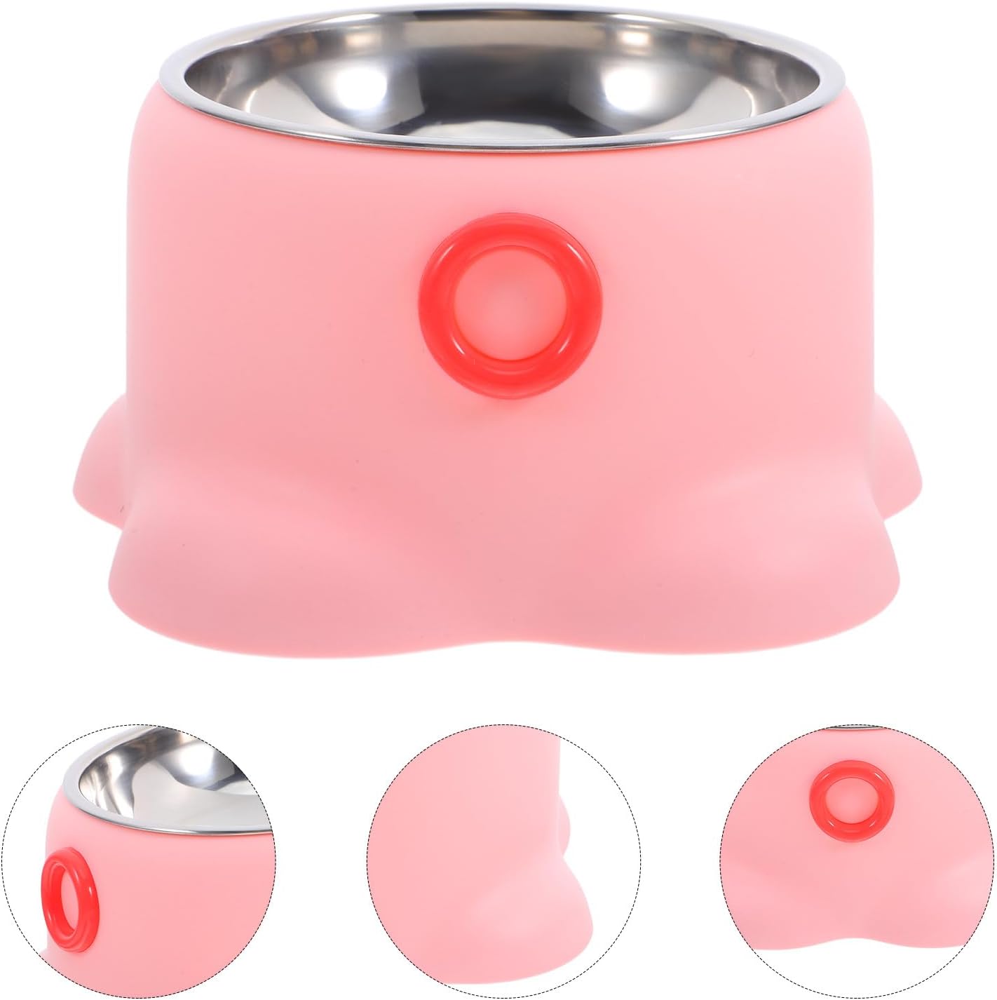 Anti-Spill Stainless Steel Cat Bowl Octopus Shape Portable Non-Tipping Pet Feeding Dish for Active Cats and Puppies, Peach Pink Non-Slip Water and Food Bowl for Travel and Home Use