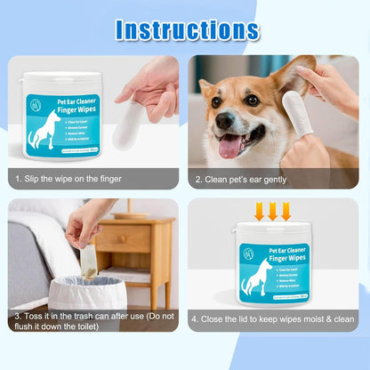 Ear Cleaning Finger Wipes for Dogs and Cats, Ear Soothing Wipes, Ear Cleaner, Relieves Itchy Pet Ears, Removes Ear Wax, Dirt, Soothes and Deodorizes (50 PCS)