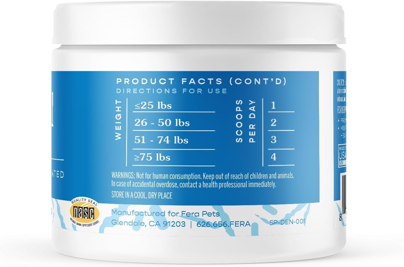 Fera Pets Cat & Dog Dental Support Powder - Supports Fresh Breath - Promotes Healthy Teeth and Gums - Targets Tartar Build-Up - Includes Kelp, Enzymes & Postbiotics - 60 Scoops