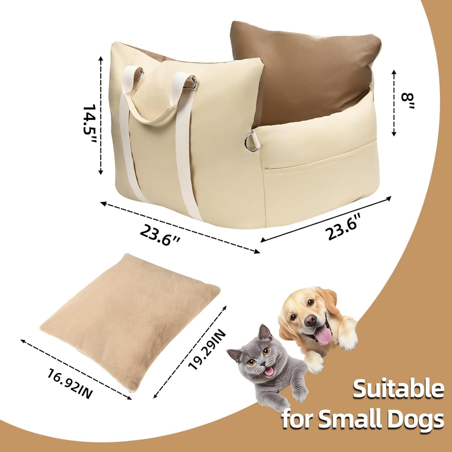 Small Dog car seat for Small Dogs seat Bed for car cat pet Puppy Bed Dog Medium Sized Booster 5-15 lbs with Harness（Milky White）