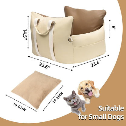 Small Dog car seat for Small Dogs seat Bed for car cat pet Puppy Bed Dog Medium Sized Booster 5-15 lbs with Harness（Milky White）