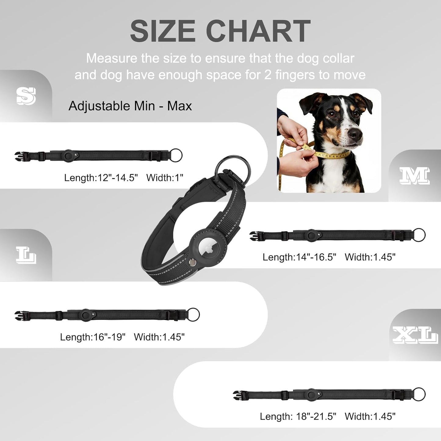 2025 Upgraded AirTag Dog Collar, Leather Dog Collar with AirTag Holder, Adjustable, Breathable, Soft Padded Apple Air Tag Dog Collars for Small Medium Large Dogs, (Black, M)