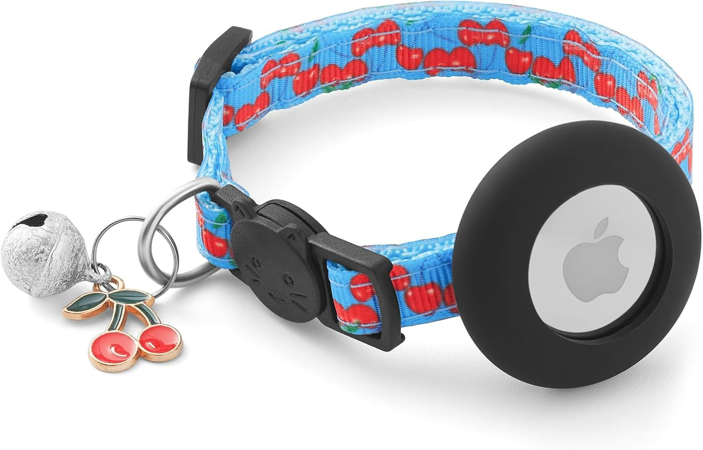 Airtag Cat Collar Breakaway with Bells & Fruit Pendants,Safety Kitten Collar with Apple Air Tag Holder for Girl Boy Cats,Pet Accessories,Gifts(Cherry)
