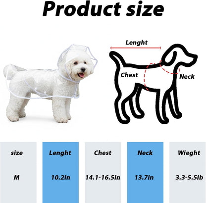 2Pcs Transparent Dog Raincoat for Small Medium Dogs, Waterproof Pet Hooded Poncho with Adjustable Snaps and Leash Hole Portable Dog Raining Coat for Bichon Poodle Medium 3.3-5.1lbs