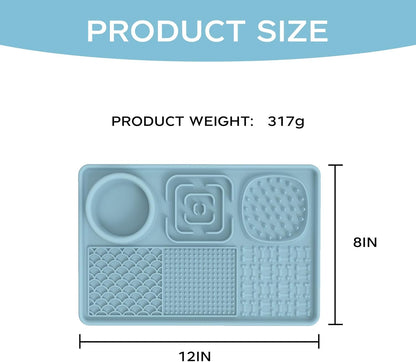 Pet Slow Feeder Licking Mat, 6-in-1 Multifunctional Bowl for Dogs & Cats, Food-Grade Silicone, Non-Slip Suction Cup，for Small & Medium Breeds (Blue)
