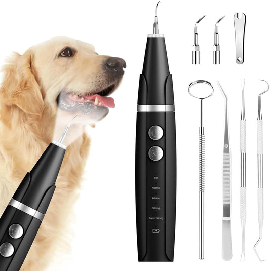 Plaque and Tartar Remover, Dog Ultrasonic Teeth Cleaner Toothbrush for Tartar and Stains with LED Light, 5 Modes Low Noise Sonic Tooth Cleaning Kit Tool for Dogs (Black)