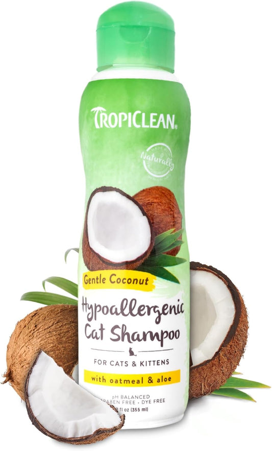 TropiClean Gentle Kitten & Cat Shampoo, Pet Shampoo for Allergies & Sensitive Skin, Made in USA, Gentle Coconut Scent, Safe for Puppies & Dogs, 12oz.