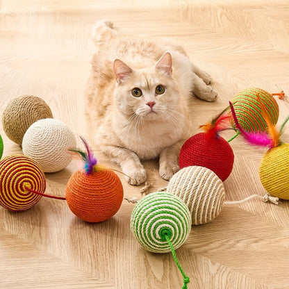 Sisal Ball Cat Toy for Teething and Play, Crinkle Sound Interactive Toys for Self-Entertainment and Boredom Relief for Cats（Green and White）