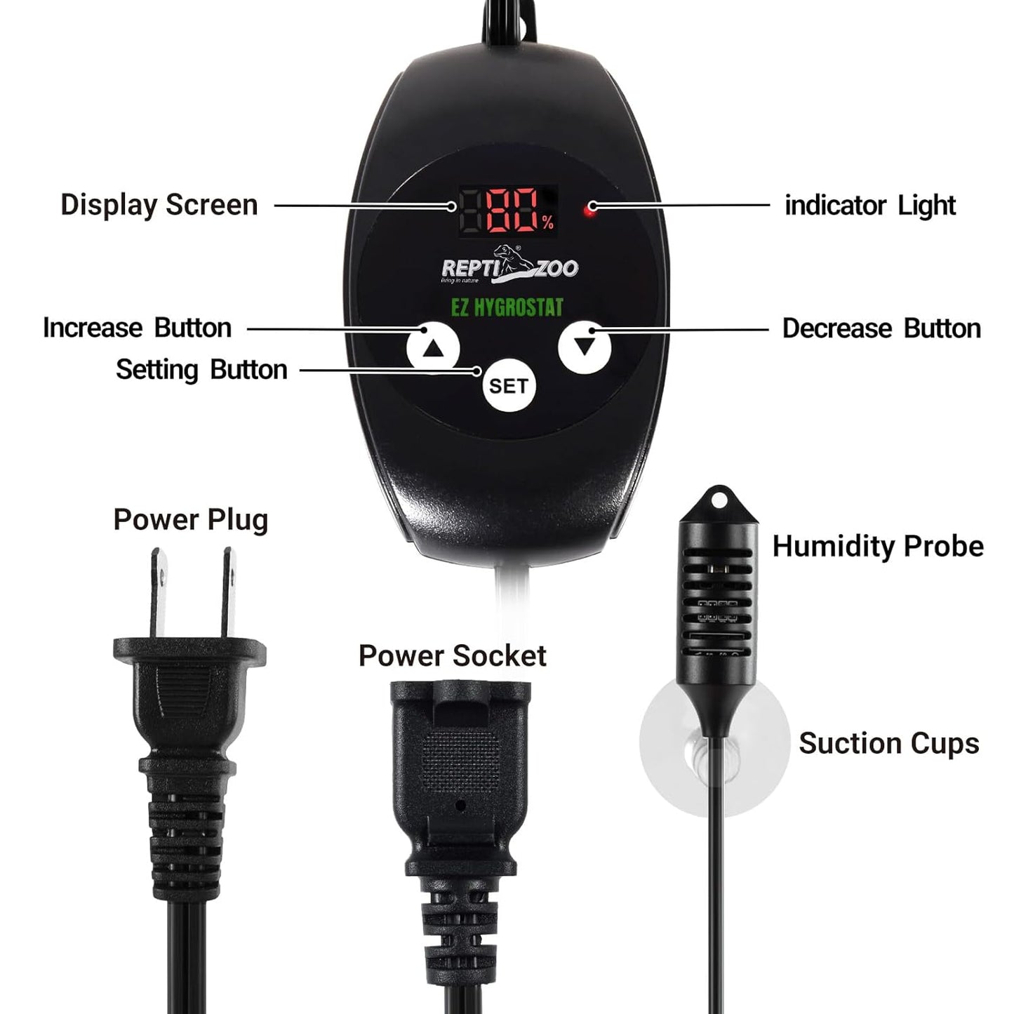 REPTI ZOO Reptile Digital Hygrometer Controller LED Humidistat Reptile Humidity Control for Reptile Terrariums Tank Reptile Humidifier Fogger Mushroom Greenhouse