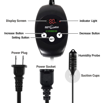 REPTI ZOO Reptile Digital Hygrometer Controller LED Humidistat Reptile Humidity Control for Reptile Terrariums Tank Reptile Humidifier Fogger Mushroom Greenhouse