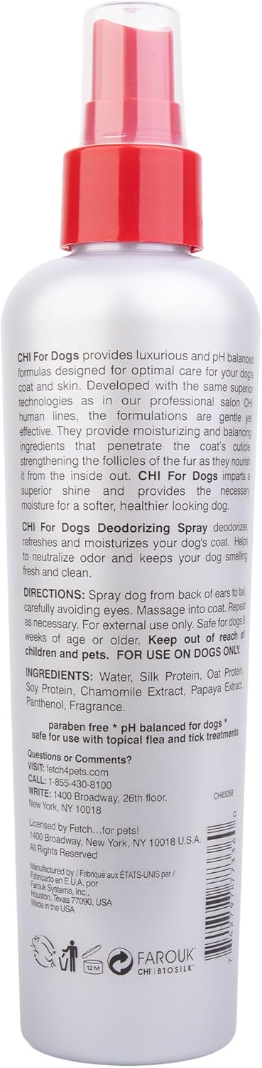 CHI for Dogs Deodorizing Spray - Odor Eliminator for Smelly Coats - Safe Deodorant Spray for Puppies and Adult Dogs - Sulfate and Paraben Free - Made in USA, 8 Fl Oz