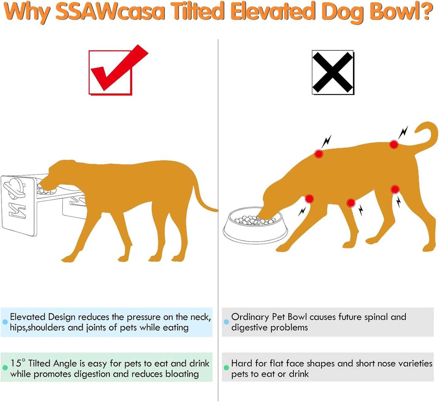 Elevated Dog Bowls, Adjustable Raised Tilted French Bulldog Food Water Bowl, Slanted Bamboo Pet Feeding Station with Stainless Steel Bowl for Small & Medium Dogs, Cat Kitten Flat Faced Puppy Feeder