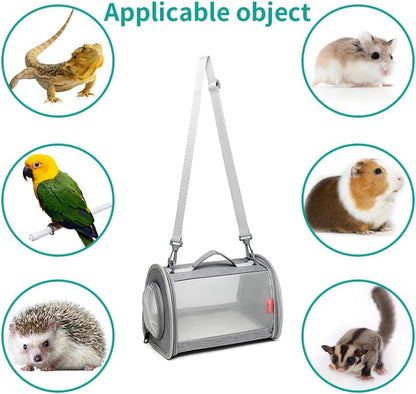 Guinea Pig Carrier Travel Small Animal Carrier Bag Lizard Bird Rabbit Carrier Cage Squirrel Breathable Bag Portable Travel Hamster Small Pet Hangbag (Small, Gray)