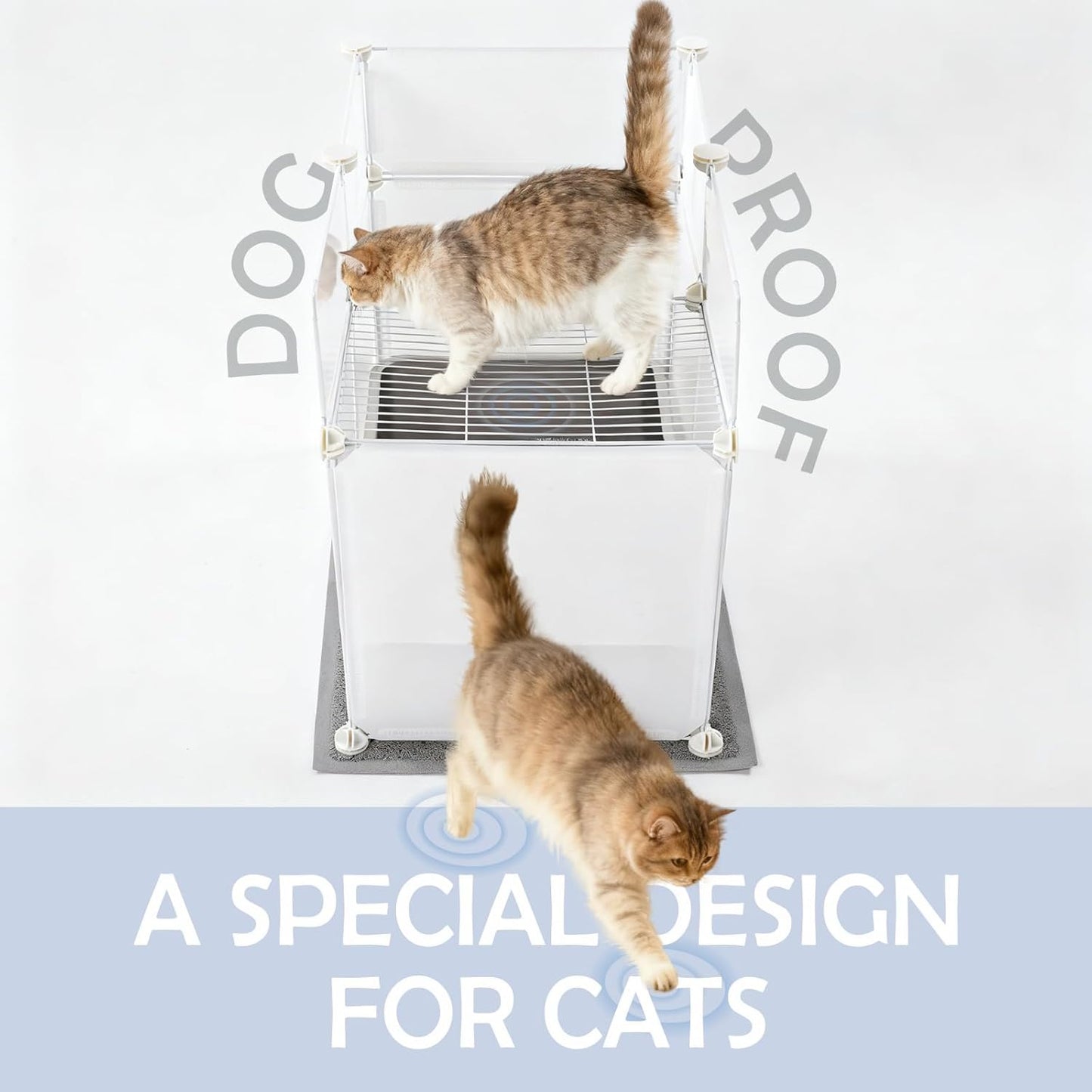 MEEXPAWS Litter Box Enclosure Splash Guard, Top Entry Cat Litter Box Shield with Slot Design Metal Grate, Dog Proof Privacy Screen Cover with Mat, Large White (24.8x16.8x23.6 Inch)