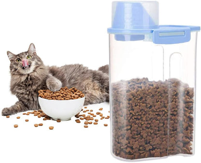 Pet Food Storage Container with Graduated Cup and Seal Buckles Food Dispenser for Dogs Cats (Blue)