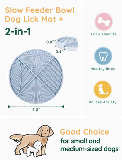 Slow Feeder Dog Bowls, Lick Mat for Dog, Silicone Dog Feeding Bowls with Suction Cups, Blue