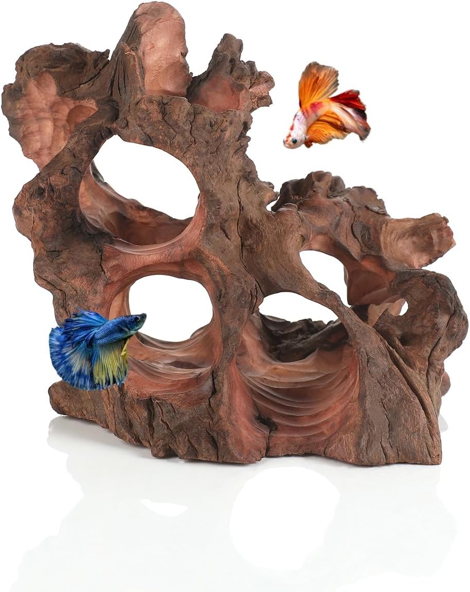 Natural Wood Aquarium Cave Betta Fish Hideout for Aquarium Fish Tank Decorations-Reptile Hide-Snake Hide-Cave for Cichlids Habitat Shelter for Crayfish Shrimp and Other Aquatic Pets 6.1-9.8"