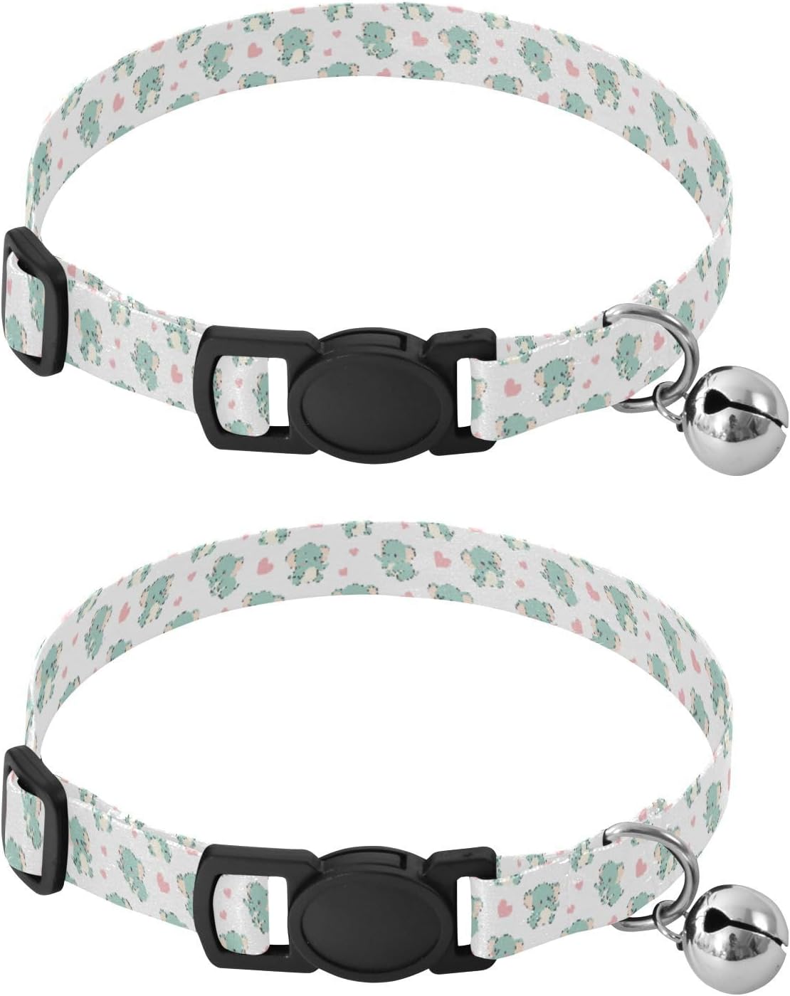 Cute Animals Elephants White Pattern Dog Collar with Buckle Adjustable 2 Pack Reusable Safety Necklace for Small Dogs Cats