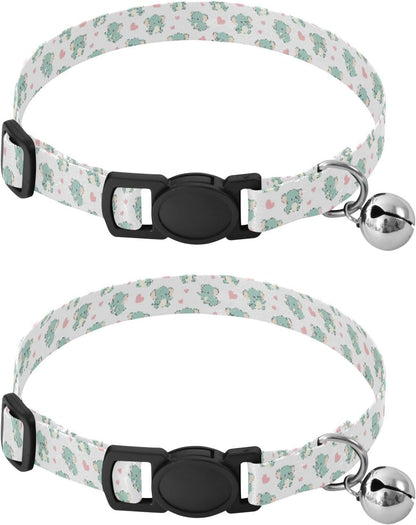 Cute Animals Elephants White Pattern Dog Collar with Buckle Adjustable 2 Pack Reusable Safety Necklace for Small Dogs Cats