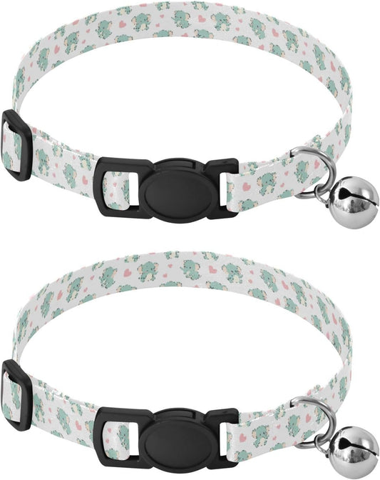 Cute Animals Elephants White Pattern Dog Collar with Buckle Adjustable 2 Pack Reusable Safety Necklace for Small Dogs Cats
