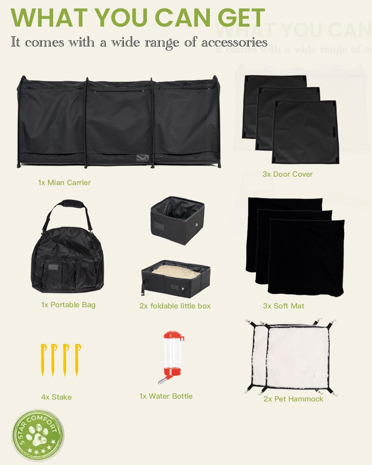 Portable Three Compartment Show House Cat Cage Condo - Easy to Fold & Carry Kennel - Comfy Puppy Home & Dog Travel Crate with Portable Carry Bag,2 Hammocks,3 Mats and Collapsible Litter Boxs