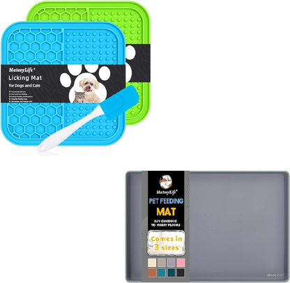 MateeyLife 2PCS Small Lick Mat for Dogs and Cats and MateeyLife Silicone Cat & Dog Food Mat for Floors Waterproof
