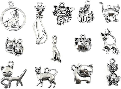 Assorted Cats Pet Charm Pendant for DIY Jewelry Making Accessaries(42pcs,Antique Silver)