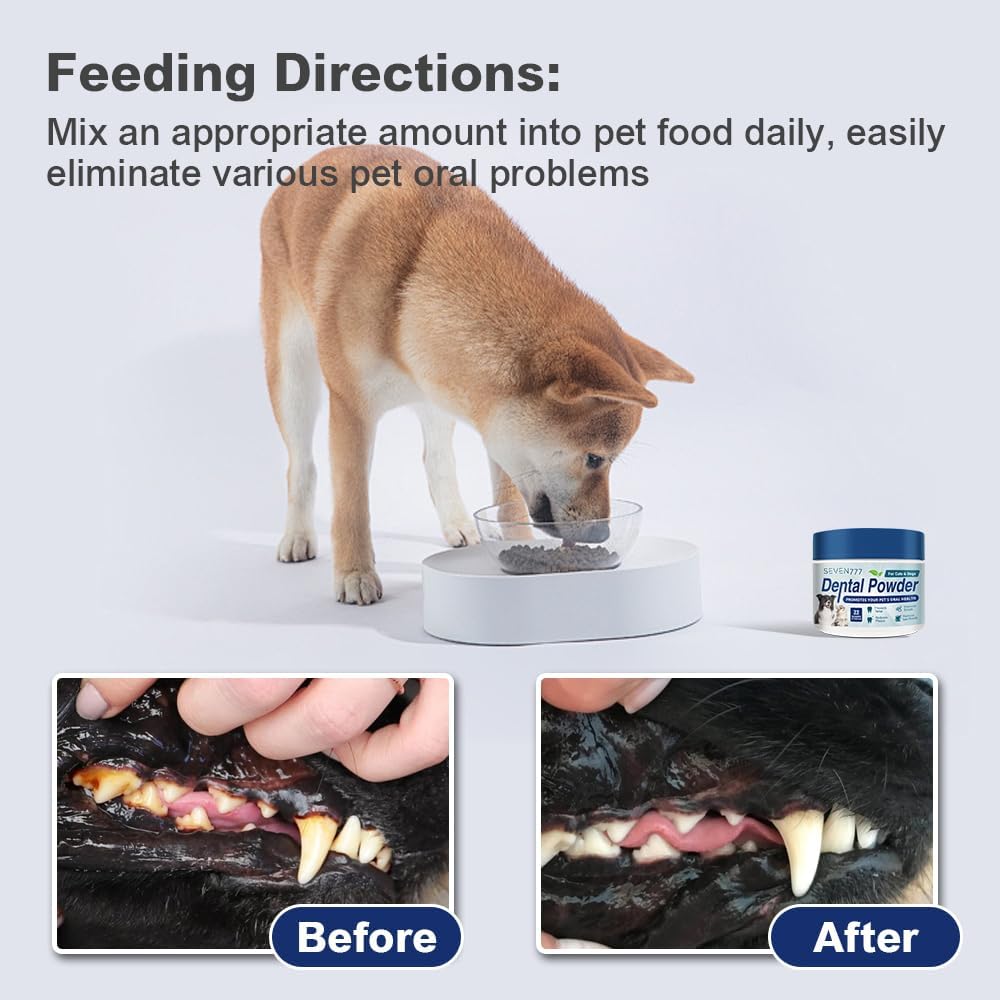 Seven777 Pet Dental Powder,Teeth Cleaning Powder for Dogs and Cats, Plaque & Bad Breath Off,Dental Care Supplies for Small, Medium, Large Dogs and Cats