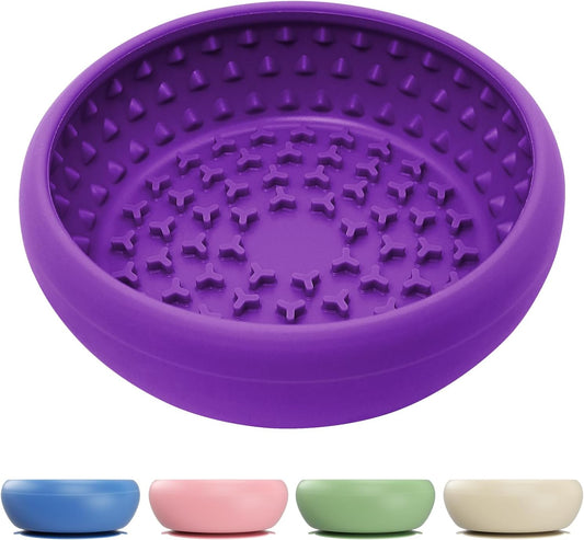 Slow Feeder Dog Bowl, BPA-Free Silicone Lick Mat for Small and Medium Dogs, Non-Slip & Dishwasher Safe (Purple - S)