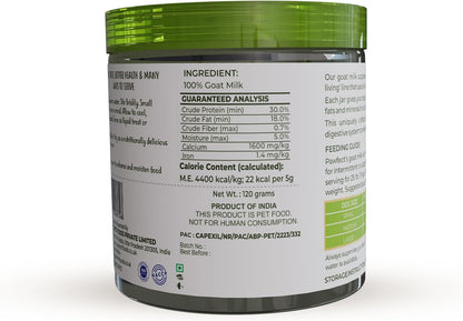 Pawfect Nature's Sip 100% Natural Goat Milk Powder for Dogs & Puppies| Easily Digestible| Source of Vitamins, Minerals, Probiotics| Healthy Topper| Hydration Support| 24 Scoops| (120g/4.23oz)