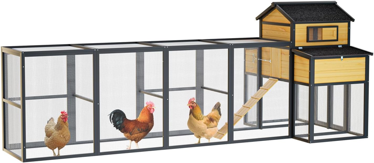 150" Black Large Wooden Chicken Coop Outdoor Hen House with Run and Nesting Boxes Wood Black Extra Large Space Outdoor Ready