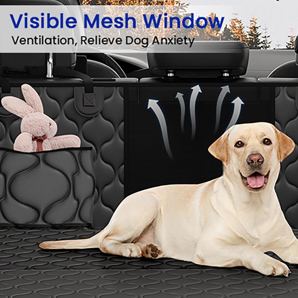 pettycare Dog Car Seat Cover for Back Seat - Hard Bottom Supports 400lbs, with Mesh Window & Non-Slip Bottom, for SUV & Truck (Black)
