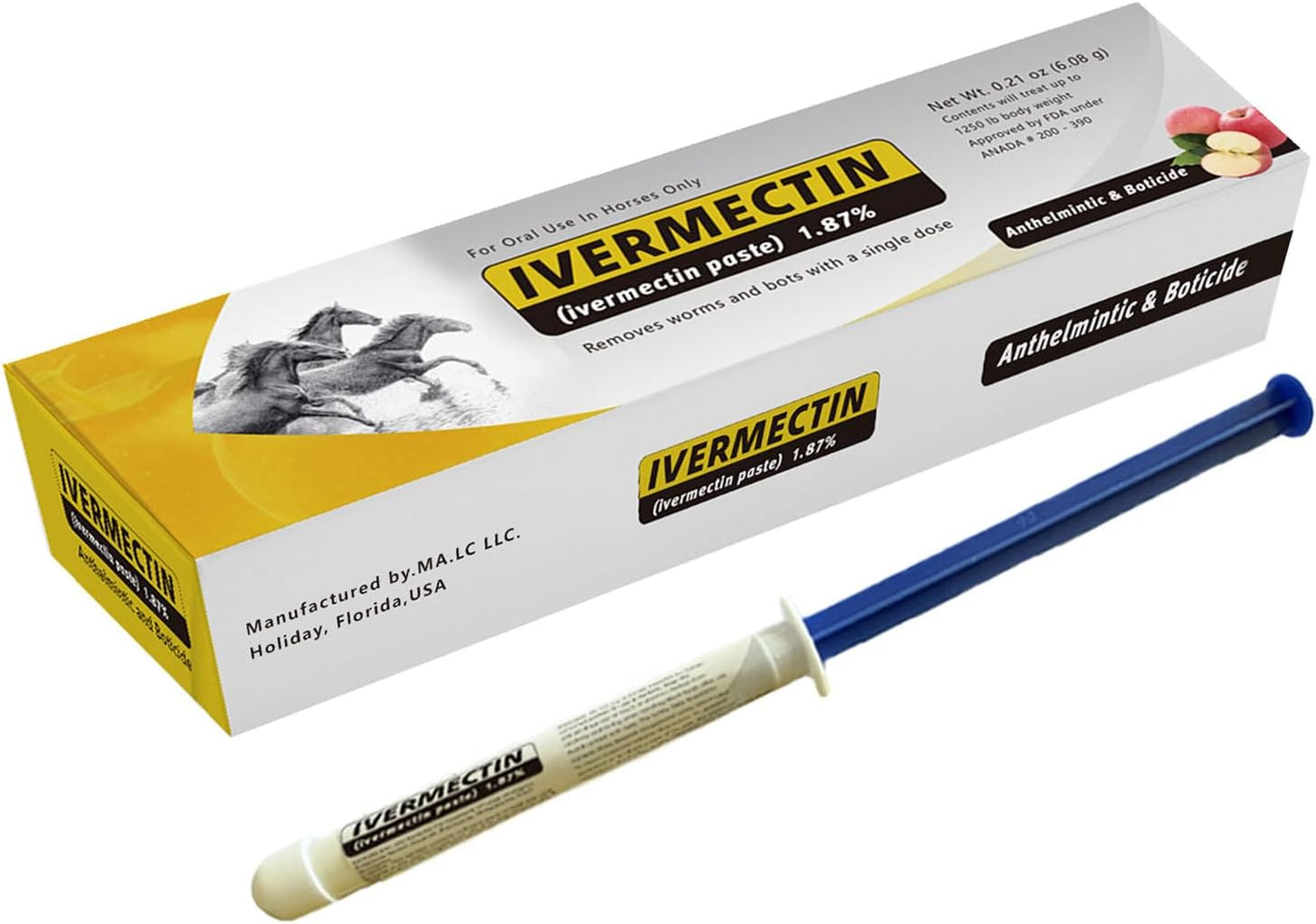 Paste for Horse 1.87% – 6.08g Tube – Apple Flavored –for Horses Up to 1250 lb - 1 Pack