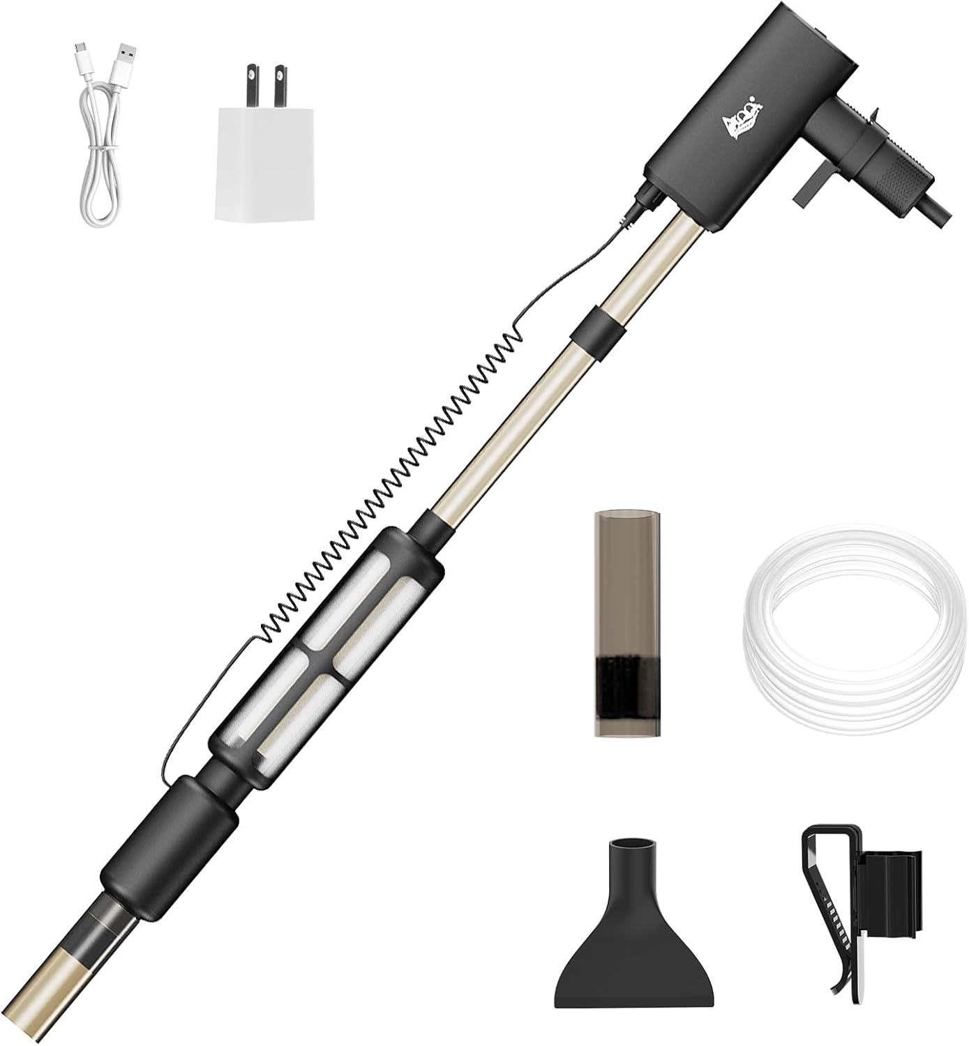 AQQA Electric Aquarium Vacuum Gravel Cleaner - 8W/213GPH Rechargeable Fish Tank Cleaning Tools Automatic Water Changer Pump with Debris Clean & Sand Washing, 4-Speed Adjustable Powerful Suction