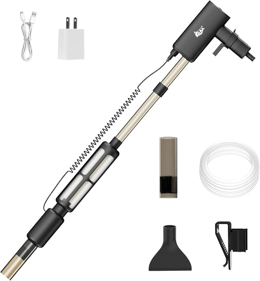 AQQA Electric Aquarium Vacuum Gravel Cleaner - 8W/213GPH Rechargeable Fish Tank Cleaning Tools Automatic Water Changer Pump with Debris Clean & Sand Washing, 4-Speed Adjustable Powerful Suction