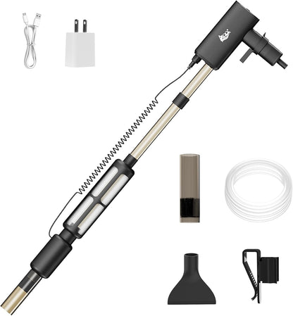 AQQA Electric Aquarium Vacuum Gravel Cleaner - 8W/213GPH Rechargeable Fish Tank Cleaning Tools Automatic Water Changer Pump with Debris Clean & Sand Washing, 4-Speed Adjustable Powerful Suction