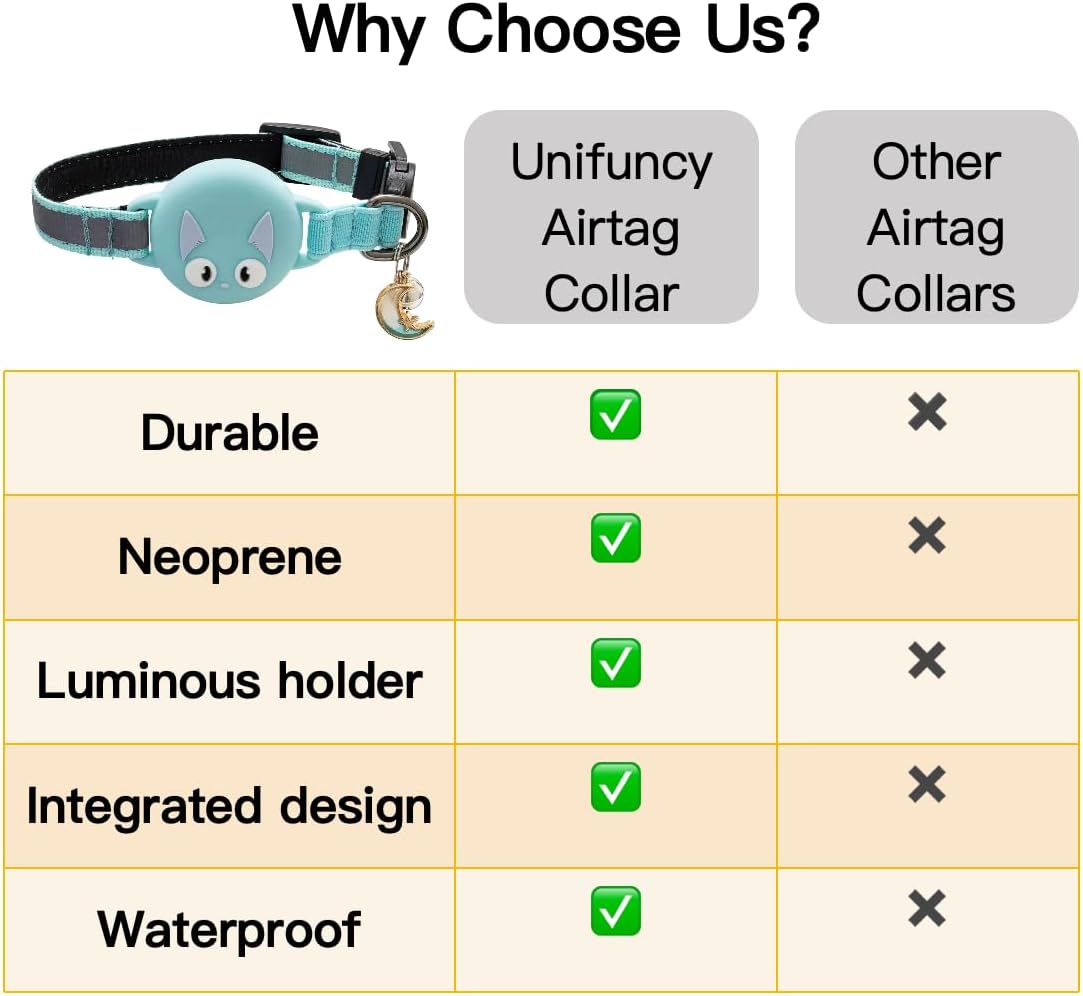 Unifuncy Waterproof and Reflective Breakaway Airtag Cat Collar with Built-in Airtag Holder, Lightweight and Adjustable Collar for Cats, Perfect Cat Tracker Accessory (Airtag Not Included)- Black