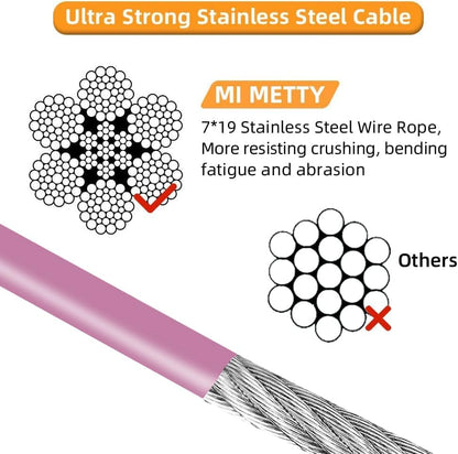 10FT Dog Tie-Out Cable for Small Dogs Up to 60 lbs - Chain Steel Dog Lead with Durable Clips, Outdoor Runner for Outside and Yard Tether (Pink, 60Ibs 20ft)