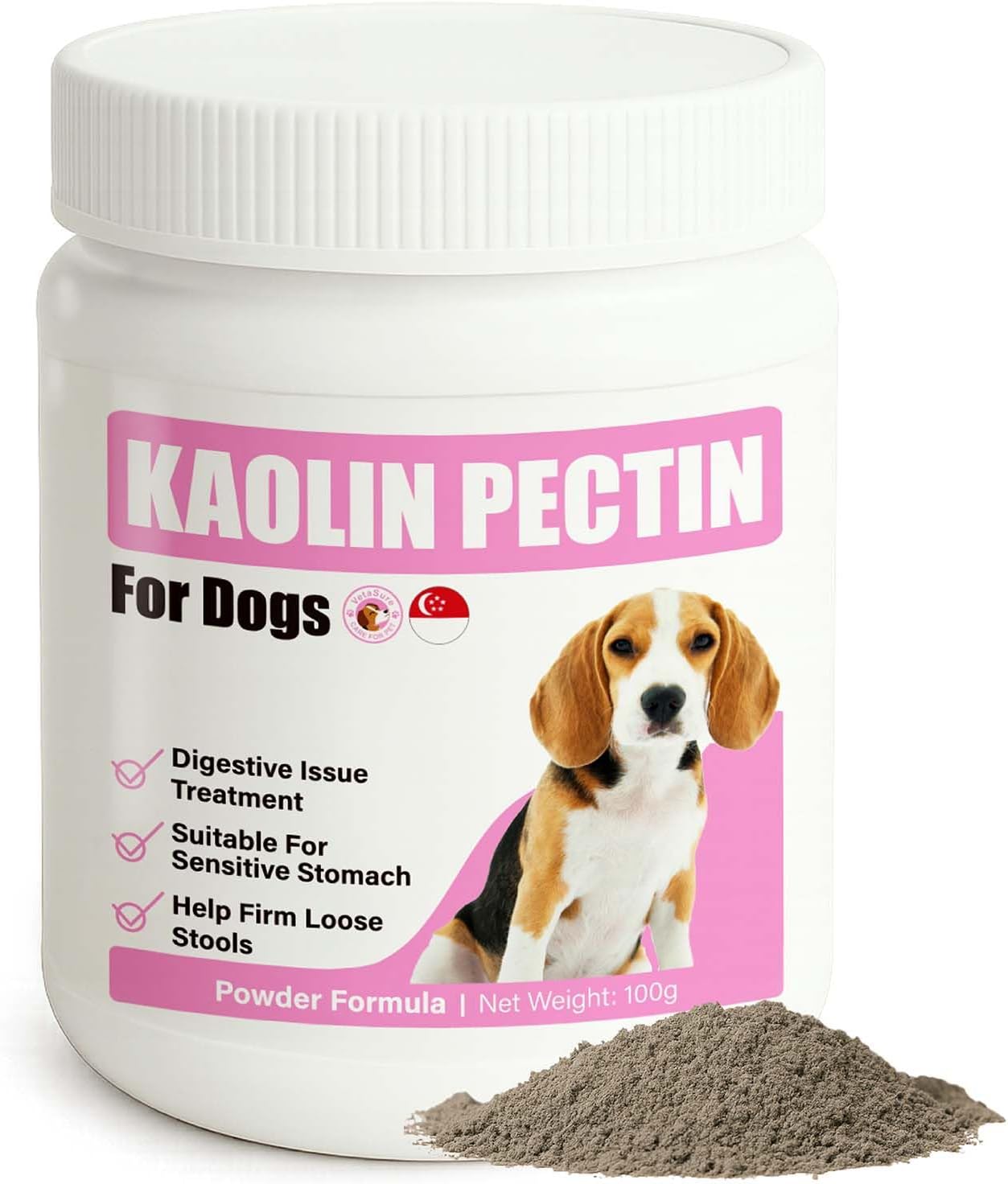 Kaolin Pectin Powder for Dogs, Fast-Acting Anti-Diarrhea Formula with Probiotics – Soothes Upset Stomach, Firms Loose Stool, Digestive Support Supplement for Pet