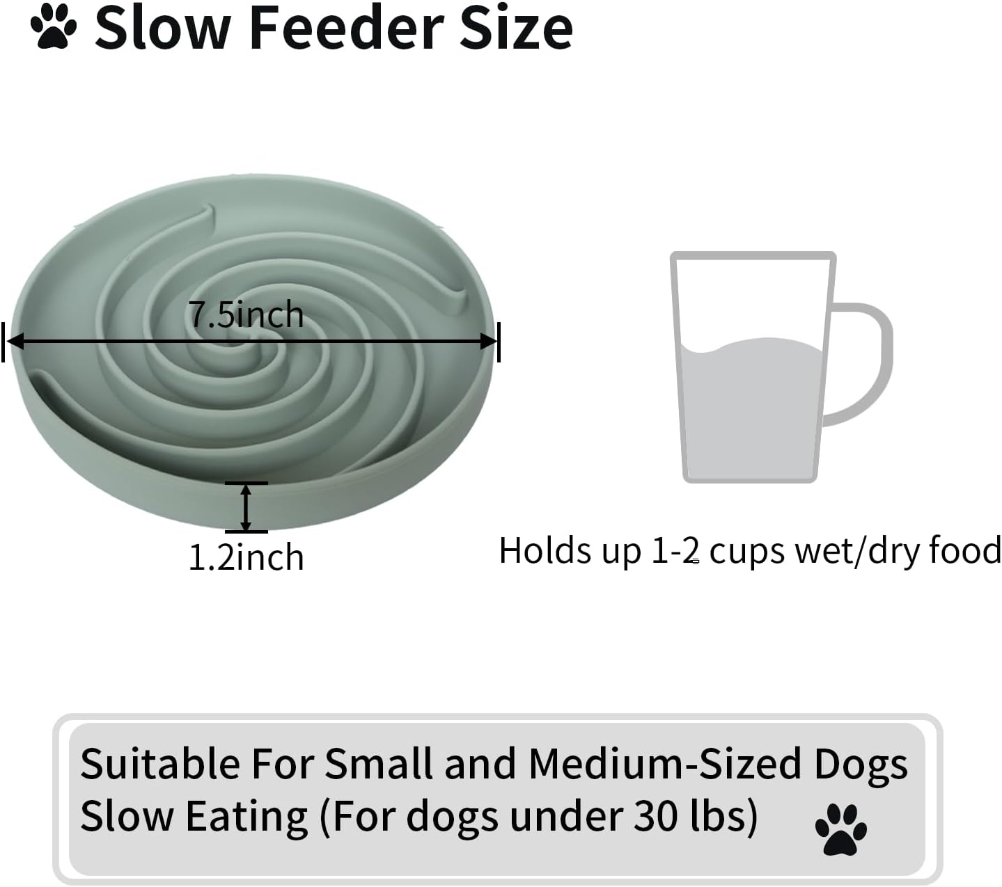 Slow Feeder Dog Bowls, Dishwasher Microwave Safe Silicone Puppy Puzzle Bowl with Non-Slip Design for Eating (Grey Green)