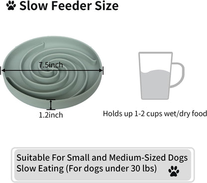 Slow Feeder Dog Bowls, Dishwasher Microwave Safe Silicone Puppy Puzzle Bowl with Non-Slip Design for Eating (Grey Green)