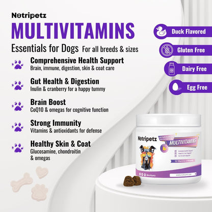 Dog Vitamins & Supplements – Dog Multivitamins Chewable – Supports Brain, Immune, Digestive Health & Skin Coat – Pet Vitamins and Supplements 120 Chews