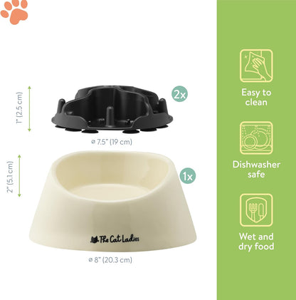The Cat Ladies Slow Feeder - Healthy Feeding Bowl with Two Silicone Inserts - Help Pets Eat Slower - Control Eating Pace for Better Digestion - Feed Bowls Set for Dogs or Cats