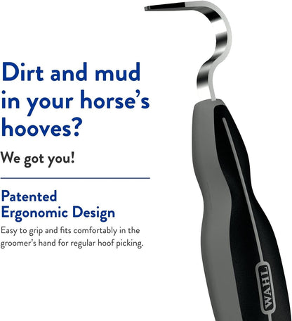 WAHL Professional Animal Equine Grooming Horse Hoof Pick (#858710) - Horse Hoof Pick for Grooming - Ergonomic, Comfort Rubber Handle - Horse Cleaning Tool - Black