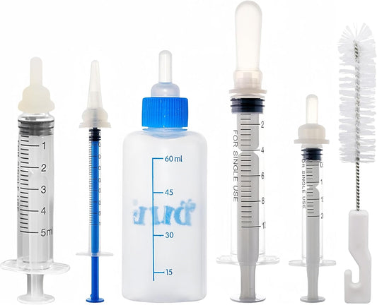 Kitten Bottle Feeding Kit 1ml 3ml 5ml 10ml 60ml Kitten Milk Replacement Bottles Small Animals Waterer Feeder for Nursing Newborn Kittens Cat Rabbit
