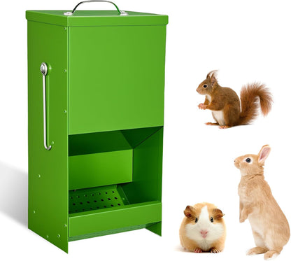 Rabbit Feeders Automatic for Cages,5 Pound Large Metal Trough Feeder with Lid Galvanized Steel Outdoor Bunny Food Dispenser for Rabbits Chicken Guinea Pig Pet and Other Small Animals Green