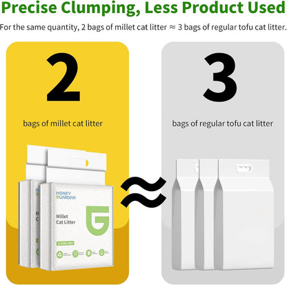 HoneyGuardian Millet Cat Litter Fast Clumping, 100% Natural Ingredients Litter, Flushable, Really Dust Free, Lightweight,Ultra Absorbent, Solubility in Water(5.2lb×2bag)