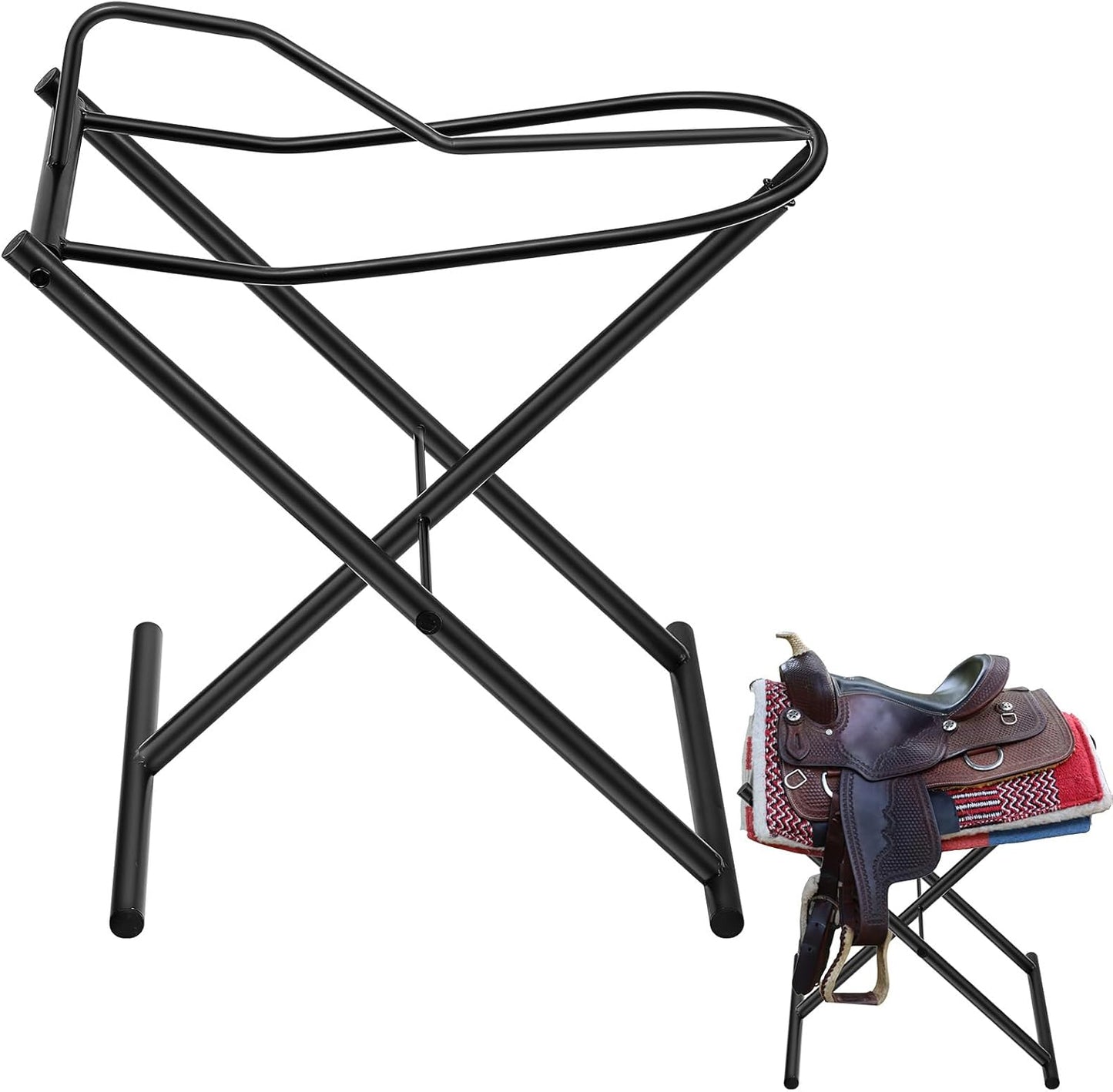 Duraaamo Foldable Car Saddle Rack 22" x 21" X16" Heavy Duty Portable Vehicle Saddle Stand Convenient Transport Suit English and Western Horse Tack Organizers Storage Supplies Display Trophy Saddles