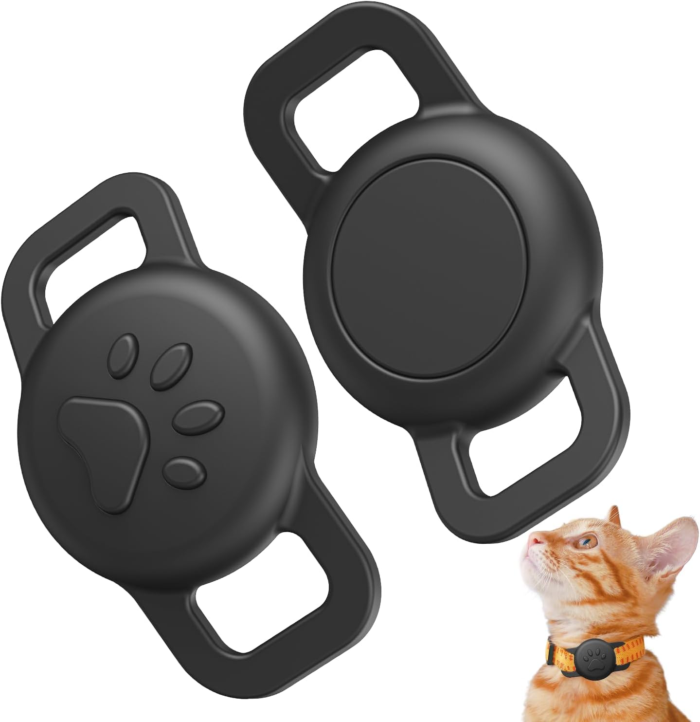 【2 Pack】 2025 Latest Air Tag Cat Collar, Silicone Full-Body Covered, Waterproof Cat Collar Air tag Holder Soft Design Fits All Width Collars, Black